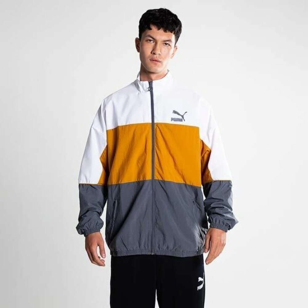 Puma Mens Gray & Yellow Colorblock Track Jacket – Size L